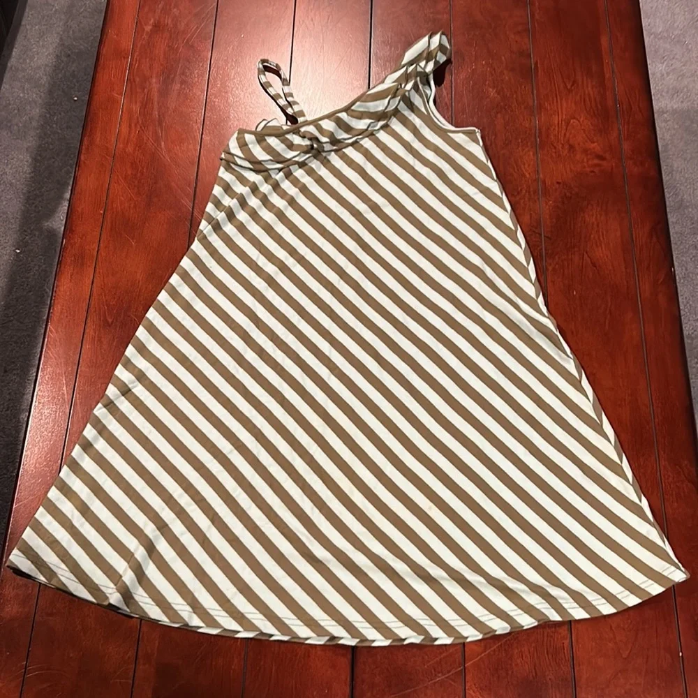 Gymboree Beach Shack Striped One Shoulder Dress Aqua Olive Size 10